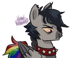 Size: 1080x875 | Tagged: safe, artist:virtualkidavenue, oc, oc only, pegasus, pony, collar, male, nose piercing, nose ring, piercing, rainbow tail, simple background, solo, spiked collar, stallion, white background