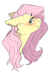 Size: 1242x1857 | Tagged: safe, artist:suplolnope, fluttershy, pegasus, pony, g4, blushing, bust, cheek fluff, cute, female, floppy ears, mare, portrait, profile, shyabetes, simple background, solo, white background