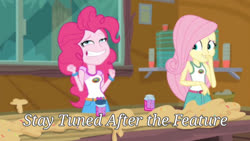 Size: 1820x1024 | Tagged: safe, artist:patricksiegler, edit, edited screencap, screencap, fluttershy, pinkie pie, equestria girls, g4, legend of everfree - bloopers, my little pony equestria girls: legend of everfree, camp everfree outfits, duo, faic