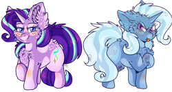 Size: 1222x654 | Tagged: safe, artist:bubble-trouble-owo, artist:vanillaswirl6, starlight glimmer, trixie, pony, unicorn, g4, blushing, cheek fluff, chest fluff, collaboration, cute, duo, ear fluff, female, fluffy, mare, simple background, tongue out, transparent background