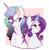 Size: 675x686 | Tagged: safe, artist:lulubell, princess celestia, rarity, alicorn, pony, unicorn, champion au, g4, alternate universe, blushing, eye scar, female, flower, flower in hair, lesbian, magic, magic aura, mare, scar, ship:rarilestia, shipping, story included, telekinesis