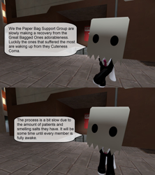Size: 1920x2160 | Tagged: safe, artist:soad24k, oc, oc:head bag, pony, 3d, anonymous, clothes, gmod, i think that's not the paper bag pony, paper bag, paper bag support group, speech bubble, suit