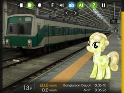 Size: 2048x1536 | Tagged: safe, artist:vector-brony, edit, editor:topsangtheman, golden glitter, crystal pony, pony, g4, hmmsim2, looking at you, seoul, south korea, train, train station