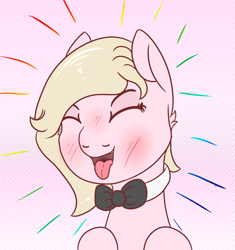 Size: 852x905 | Tagged: safe, artist:lazerblues, oc, oc only, oc:connie amore, earth pony, pony, blushing, bowtie, bust, portrait, smiling, solo, tongue out