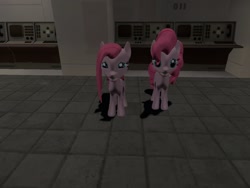 Size: 1400x1050 | Tagged: safe, artist:nightmenahalo117, pinkie pie, earth pony, pony, g4, 3d, female, now you fucked up, scared, siblings, sisters