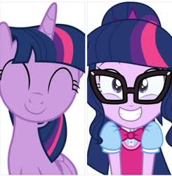 Size: 717x731 | Tagged: safe, sci-twi, twilight sparkle, alicorn, pony, equestria girls, g4, ^^, bowtie, clothes, cute, excited, eyes closed, female, glasses, grin, happy, mare, ponytail, simple background, smiling, squee, twiabetes, twilight sparkle (alicorn), twolight, vest, white background