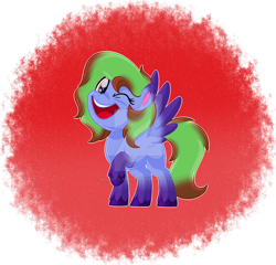 Size: 1280x1227 | Tagged: safe, artist:missbramblemele, oc, oc only, pegasus, pony, g4.5, my little pony: pony life, deviantart watermark, female, mare, obtrusive watermark, one eye closed, solo, two toned wings, watermark, wings, wink
