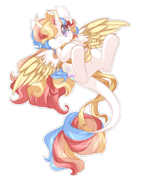 Size: 959x1200 | Tagged: safe, artist:loyaldis, oc, oc:rainbow dreams, pegasus, pony, cute, eye clipping through hair, female, heart eyes, horn, leonine tail, one eye closed, ribbon, simple background, spread wings, transparent background, two toned wings, wingding eyes, wings, wink, winking at you, ych result