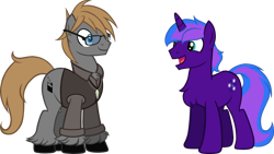 Size: 1280x720 | Tagged: safe, artist:theeditormlp, oc, oc only, oc:cosmic star, oc:the editor, pony, chest fluff, clothes, glasses, male, shirt, simple background, stallion, transparent background, vest