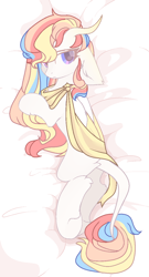 Size: 712x1320 | Tagged: safe, artist:al-lat, artist:php146, oc, oc:rainbow dreams, pegasus, pony, base used, body pillow, ear fluff, female, floppy ears, horn, leonine tail, ribbon, two toned wings, wings