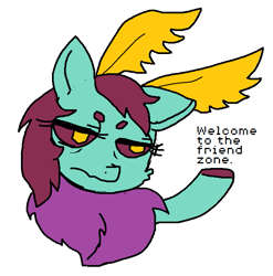 Size: 625x633 | Tagged: safe, artist:buttercupsaiyan, oc, oc:pupa, moth, mothpony, original species, 4chan, bored, changeling pony, deadpan, fluffy, friendzone, meme, mlpg, ms paint, my little pony general, pink eyes, pupa, simple background, text, welcome to the friend zone, white background, wingding eyes