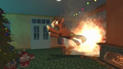Size: 1280x720 | Tagged: safe, artist:horsesplease, trouble shoes, earth pony, pony, g4, 3d, christmas, christmas tree, excited, explosion, gmod, holiday, male, stallion, tree