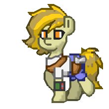 Size: 220x220 | Tagged: safe, oc, oc only, oc:triticale, earth pony, pony, fallout equestria, pony town, animated, anti-aliasing, clothes, female, gif, gun, pants, pipbuck, pixel art, shirt, simple background, solo, t-shirt, transparent background, two toned mane, walk cycle, walking, weapon, yellow eyes, yellow mane