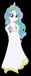 Size: 268x642 | Tagged: safe, artist:emmakkkkk, princess celestia, human, equestria girls, g4, alternate hairstyle, black background, clothes, crown, dress, female, humanized, jewelry, regalia, simple background, solo