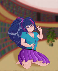 Size: 2900x3513 | Tagged: safe, artist:leneon, sci-twi, twilight sparkle, equestria girls, g4, clothes, female, glasses, high res, human coloration, pleated skirt, ponytail, skirt, solo