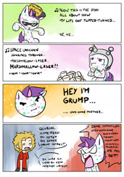 Size: 1280x1816 | Tagged: safe, artist:freakinbambam, oc, human, pony, unicorn, angry, bust, colt, comic, dialogue, helmet, male, open mouth, tired, white eyes