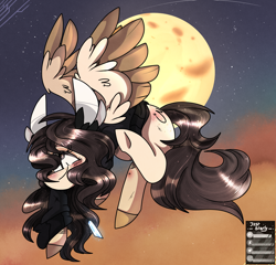 Size: 2500x2400 | Tagged: safe, artist:jxst-starly, oc, oc only, oc:padme, pony, clothes, cloud, digital art, high res, hoodie, jewelry, moon, necklace, sky, solo, sunset