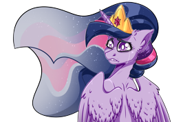 Size: 3508x2480 | Tagged: safe, artist:lrusu, twilight sparkle, alicorn, pony, g4, the last problem, crown, crying, ear fluff, female, high res, jewelry, looking at you, looking back, looking back at you, mare, older, older twilight, older twilight sparkle (alicorn), princess twilight 2.0, regalia, sad, simple background, solo, teary eyes, transparent background, twilight sparkle (alicorn)