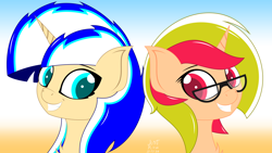 Size: 5120x2880 | Tagged: safe, artist:just rusya, oc, oc only, oc:4 bore, oc:lighty sunnyrays, pony, unicorn, bust, duo, glasses, looking at each other, portrait, simple background