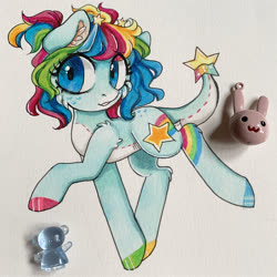 Size: 2592x2592 | Tagged: artist needed, safe, oc, oc only, oc:plushie (rigbythememe), earth pony, pony, colored hooves, colorful, female, high res, hoof polish, simple background, solo, traditional art, white background