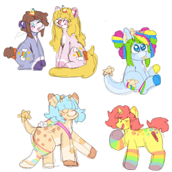 Size: 2000x2000 | Tagged: safe, artist:rigbythememe, oc, oc only, oc:kiddo (rigbythememe), oc:olivia (rigbythememe), oc:plushie (rigbythememe), oc:tengo (rigbythememe), oc:una (rigbythememe), earth pony, pony, unicorn, colored sketch, colorful, cute, female, high res, simple background, sketch, sketch dump, tongue out, transparent background