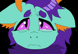 Size: 723x502 | Tagged: safe, artist:buttercupsaiyan, oc, oc only, oc:pupa, changeling, insect, moth, mothpony, original species, 4chan, antennae, crying, fluffy, green coat, mlpg, moff, pupa, purple hair, sad, solo