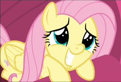 Size: 1380x941 | Tagged: safe, screencap, fluttershy, pegasus, pony, g4, sweet and smoky, close-up, cropped, cute, cuteness overload, eye shimmer, faic, female, mare, prone, shyabetes, smiling, solo, teeth