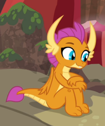 Size: 422x504 | Tagged: safe, screencap, smolder, dragon, g4, sweet and smoky, cropped, cute, dragon lands, dragoness, female, sitting, smiling, smolderbetes, solo, teenaged dragon, teenager