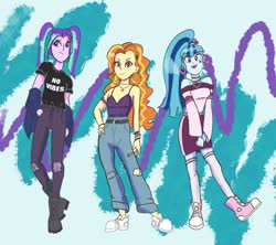 Size: 1600x1421 | Tagged: dead source, safe, artist:pettypop, adagio dazzle, aria blaze, sonata dusk, equestria girls, g4, '90s, alternate clothes, boots, clothes, converse, cute, female, jeans, jewelry, necklace, pants, shoes, sneakers, solo jazz, sonatabetes, the dazzlings, trio