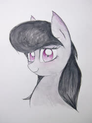 Size: 3024x4032 | Tagged: safe, artist:papersurgery, octavia melody, earth pony, pony, g4, bust, female, looking at you, mare, smiling, solo, traditional art, watercolor painting
