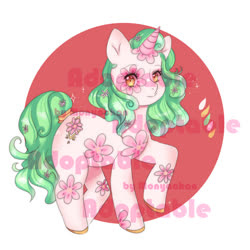 Size: 1000x1000 | Tagged: safe, artist:monyachan, oc, pony, unicorn, adoptable, cute, flower, pink