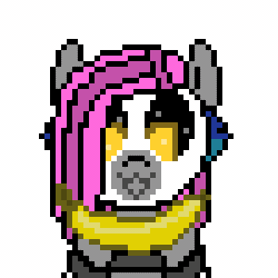 Size: 300x300 | Tagged: safe, artist:nukepony360, oc, oc only, oc:7a, android, pony, robot, robot pony, animated, ask, ask the prototypes, banana, food, malfunction, pixel art, simple background, sparkly eyes, white background, wingding eyes