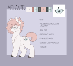Size: 3000x2700 | Tagged: safe, artist:liefsong, oc, oc only, oc:melanie, earth pony, pony, blind, high res, reference sheet