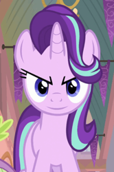 Size: 358x540 | Tagged: safe, edit, edited screencap, screencap, starlight glimmer, a matter of principals, g4, >:), cropped, evil smile, grin, inverted mouth, looking at you, smiling, solo focus, starlight glimmer is amused, this will end in equalization