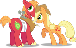 Size: 2453x1547 | Tagged: safe, artist:frownfactory, applejack, big macintosh, earth pony, pony, applebuck season, g4, .svg available, applejack's hat, bandage, brother and sister, cowboy hat, female, hat, horse collar, male, mare, siblings, simple background, stallion, svg, transparent background, vector