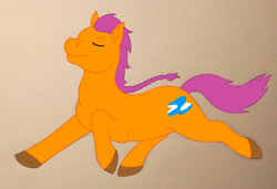 Size: 1901x1302 | Tagged: safe, artist:chili19, oc, oc only, oc:orange sky, pony, colored hooves, eyes closed, gradient background, male, palindrome get, running, solo, stallion