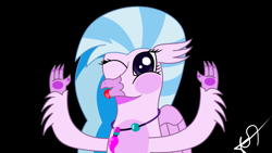 Size: 2560x1440 | Tagged: safe, artist:profyurko, silverstream, classical hippogriff, hippogriff, g4, black background, breaking the fourth wall, cute, diastreamies, female, fourth wall, jewelry, necklace, simple background