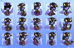 Size: 3508x2278 | Tagged: safe, artist:amaichix, oc, oc:lightning eggstrike, alicorn, pony, angry, blushing, clothes, costume, expressions, glasses, high res, male, paws, shadowbolts, shadowbolts costume, stallion, sticker, sticker set, telegram, telegram sticker, tongue out, wings
