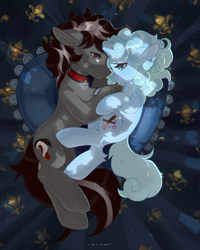 Size: 1600x2000 | Tagged: safe, artist:zlatavector, oc, oc:free spirit, earth pony, pony, unicorn, choker, commission, couple, cute, duo, female, holiday, love, male, night, shy, valentine's day, ych result