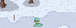 Size: 1366x503 | Tagged: safe, dragon lord scintilla, dragon, pony, pony town, curved horn, dragoness, ear piercing, earring, female, horn, jewelry, necklace, piercing, snow, solo, tree