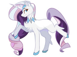 Size: 725x533 | Tagged: artist needed, source needed, safe, rarity, pony, unicorn, g4, beautiful, chest fluff, colored hooves, concave belly, female, g5 concept leak style, g5 concept leaks, hooves, jewelry, mare, multicolored hair, multicolored tail, necklace, raised hoof, rarity (g5 concept leak), redesign, simple background, solo, tiara, white background