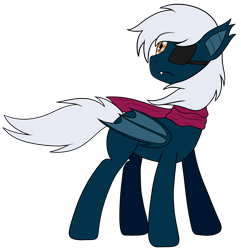 Size: 1735x1801 | Tagged: safe, artist:cloudy95, oc, oc only, oc:patchy darkwing, bat pony, pony, clothes, eyepatch, scarf, simple background, solo, transparent background