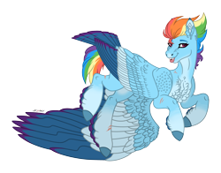 Size: 3755x2950 | Tagged: safe, artist:akumajdragon, rainbow dash, pony, g4, colored wings, female, headcanon, high res, multicolored wings, piercing, scar, simple background, solo, tail feathers, tongue piercing, transparent background, wings
