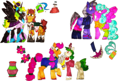 Size: 6000x4000 | Tagged: safe, artist:missroxielove, oc, oc only, oc:captain stone sword, oc:grapevine daises, oc:prince nightfall spellcast, oc:purple pedicure, oc:soothing scent, oc:vino valentine, alicorn, earth pony, pegasus, pony, unicorn, :o, alicorn oc, armor, blaze (coat marking), blushing, boop, boots, bottomless, bouquet, bracelet, clothes, coat markings, collar, crown, ear piercing, earring, eyebrow piercing, eyeshadow, facial markings, female, flannel, flower, flower in hair, gay, glowing horn, hoof shoes, horn, jacket, jewelry, kissing, leather jacket, leg warmers, lesbian, levitation, magic, makeup, male, mare, noseboop, oc x oc, open mouth, overalls, partial nudity, piercing, raised hoof, raised leg, regalia, robe, scar, shipping, shirt, shoes, simple background, skirt, socks, spiked collar, stallion, straight, suit, t-shirt, telekinesis, traditional art, transparent background, wall of tags, wristband