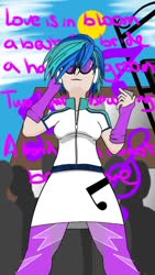 Size: 600x1067 | Tagged: safe, artist:mazzmer, dj pon-3, vinyl scratch, equestria girls, g4, female, human coloration, love is in bloom, song reference