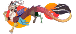 Size: 1920x868 | Tagged: safe, artist:akiiichaos, discord, draconequus, g4, male, redesign, signature, simple background, smiling, smirk, solo, transparent background