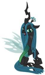 Size: 1800x2953 | Tagged: safe, artist:sketchmcreations, queen chrysalis, changeling, changeling queen, g4, female, looking at you, raised hoof, simple background, sitting, smiling, solo, transparent background, vector