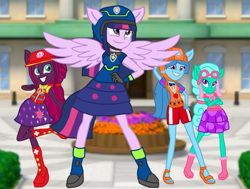 Size: 1429x1080 | Tagged: safe, artist:徐詩珮, fizzlepop berrytwist, glitter drops, spring rain, tempest shadow, twilight sparkle, alicorn, human, pony, series:sprglitemplight diary, series:sprglitemplight life jacket days, series:springshadowdrops diary, series:springshadowdrops life jacket days, equestria girls, g4, aid marshall, aid marshall (paw patrol), alternate universe, base used, bisexual, chase, chase (paw patrol), clothes, cute, equestria girls-ified, eyelashes, feet, female, glitterbetes, goggles, grin, hat, helmet, lesbian, lifeguard, lifeguard spring rain, looking at you, marshall, marshall (paw patrol), open mouth, paw patrol, polyamory, ponied up, sandals, ship:glitterlight, ship:glittershadow, ship:sprglitemplight, ship:springdrops, ship:springlight, ship:springshadow, ship:springshadowdrops, ship:tempestlight, shipping, skye (paw patrol), smiling, smiling at you, springbetes, spy chase, spy chase (paw patrol), tempestbetes, twilight sparkle (alicorn), zuma, zuma (paw patrol)