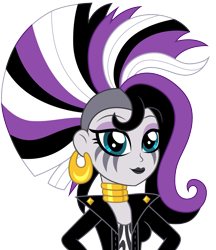 Size: 1298x1500 | Tagged: safe, artist:cloudy glow, zecora, equestria girls, g4, black lipstick, ear piercing, earring, equestria girls-ified, eyeshadow, female, jewelry, lipstick, makeup, necklace, piercing, ponymania, show accurate, simple background, solo, toy interpretation, transparent background