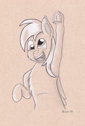 Size: 2843x4228 | Tagged: safe, artist:peruserofpieces, derpy hooves, pegasus, pony, g4, bust, female, happy, mare, pencil drawing, solo, toned paper, traditional art, wings